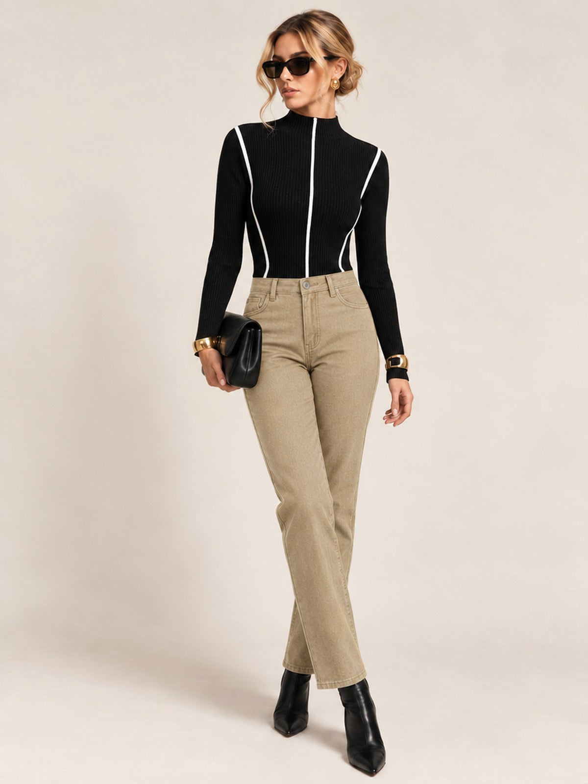High-waisted Straight-leg Casual Trousers