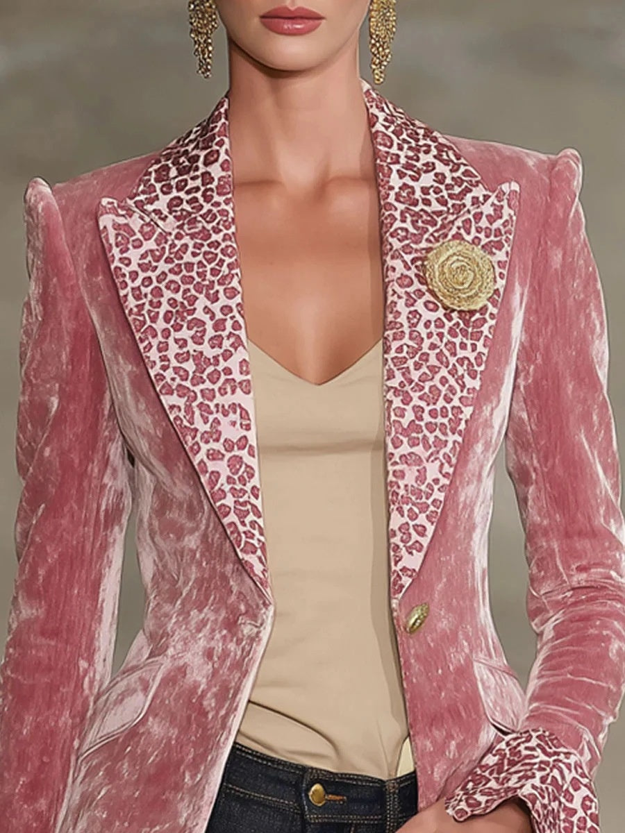 Blazers en velours à manches longues et imprimés numériques avec revers