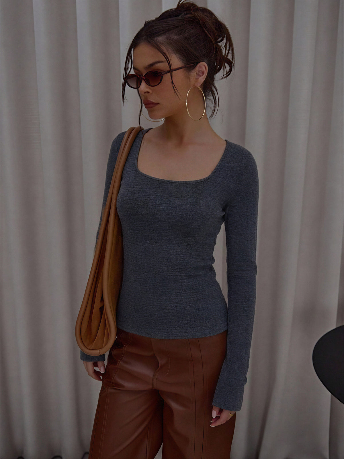 Wool Square Neck Plain Knit Long-sleeved Pullover Sweater