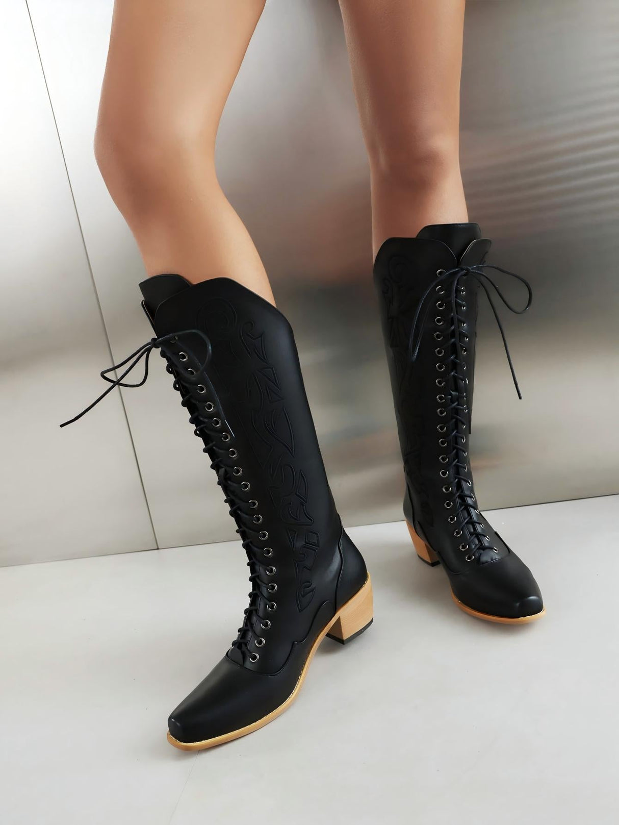 Western Cowboy Embroidered Pointed Toe Mid-calf Women's Boots