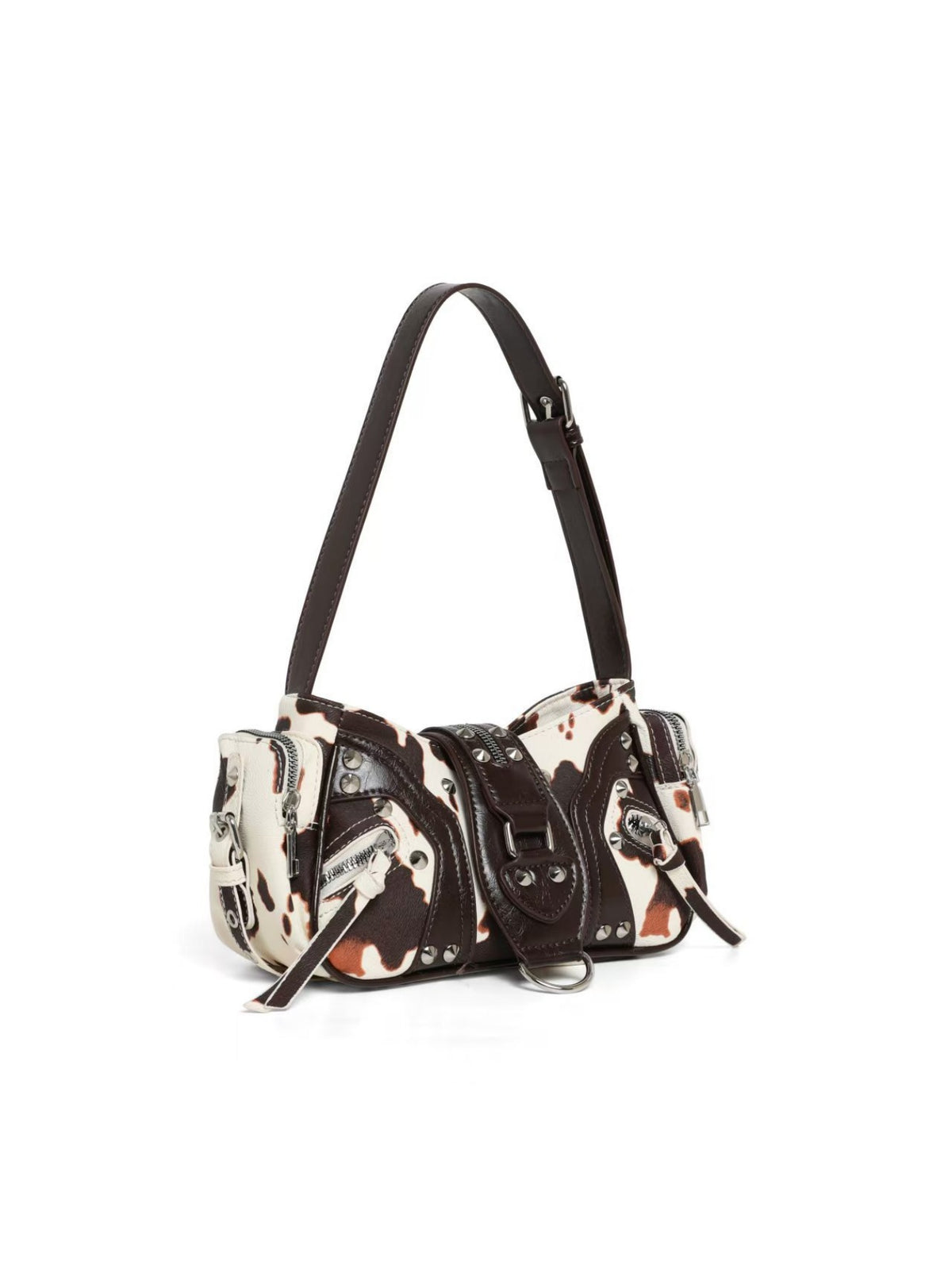 Stylish Leopard Print Edgy Biker Studded Shoulder Bag