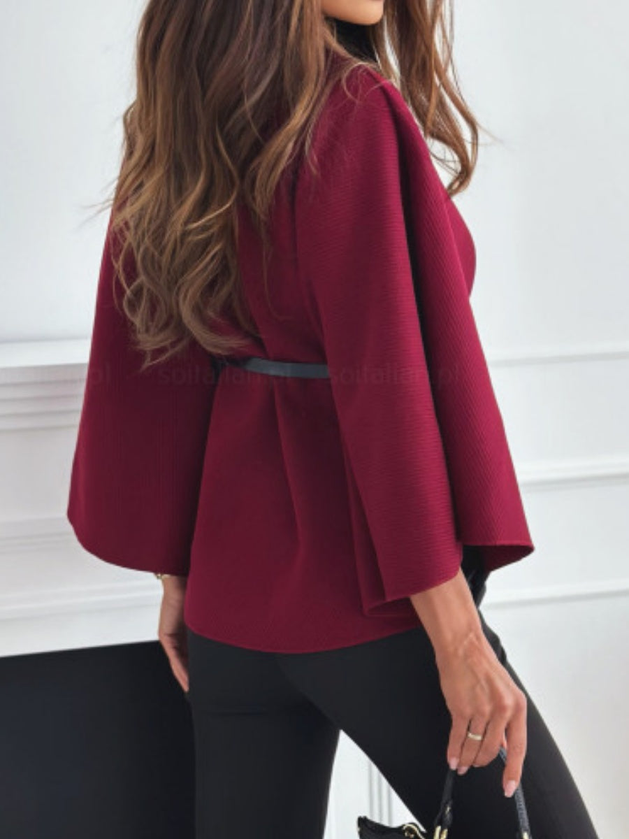 Waist Tie Wool Cape Jacket