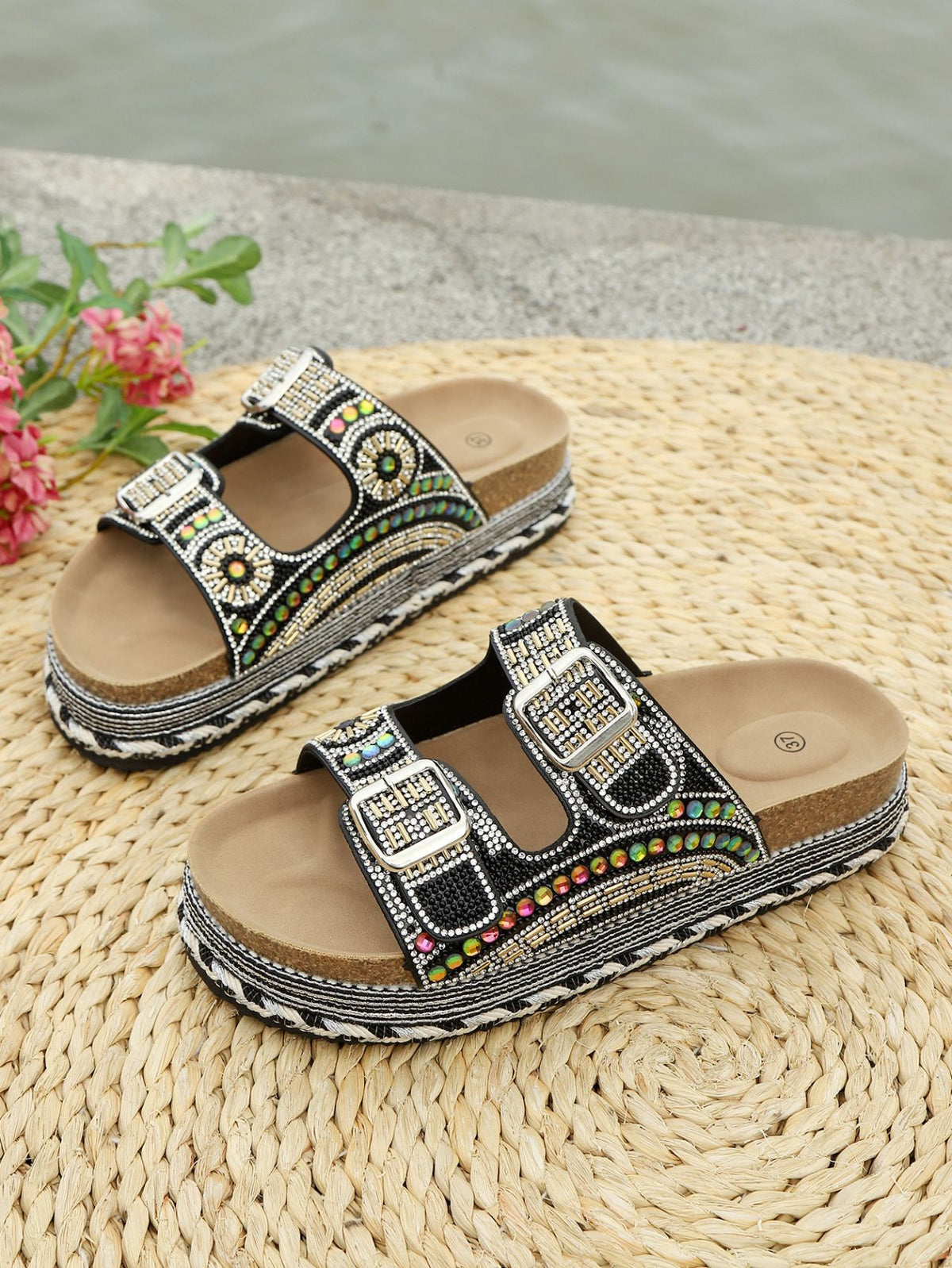 Colorful Rhinestone Platform Sandals