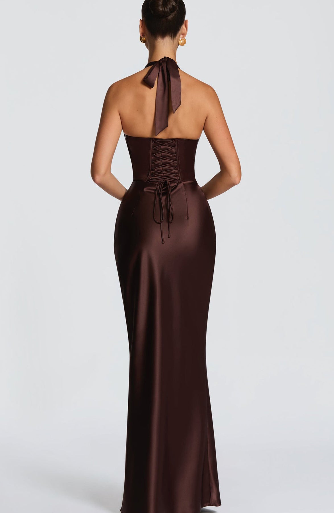 Halter Neck Deep V Long Dress With Pleats And Laces, Sexy Off-shoulder Design Maxi Dresses