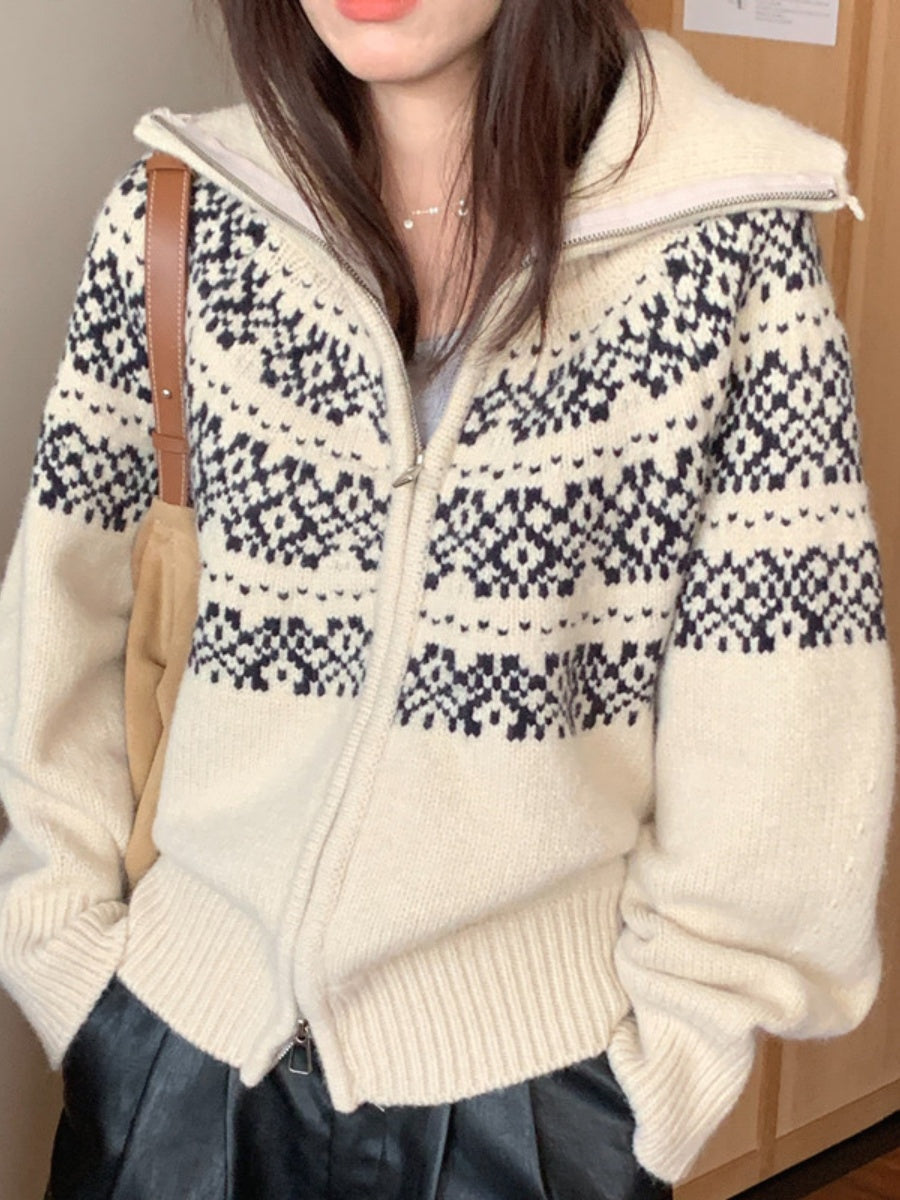 Fair Isle Jacquard Zipper Christmas Cardigans