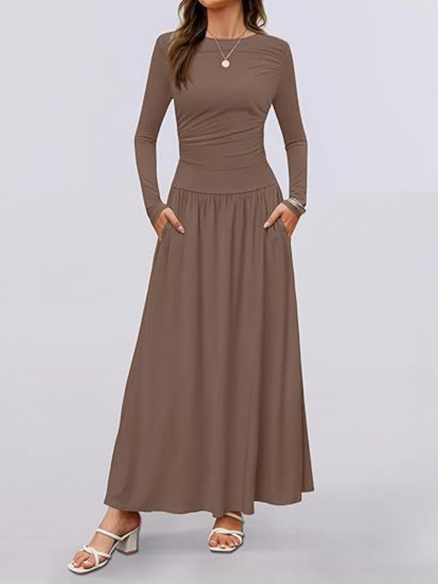Liber Spring Women's Pocket Solid Color Maxi Dresses