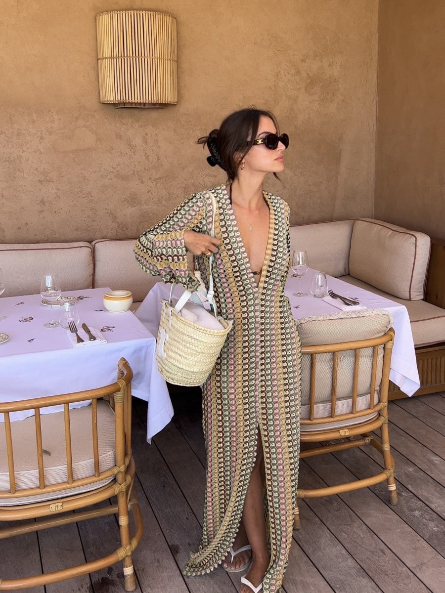 Boho Deep V-Neck Split Maxi Dress