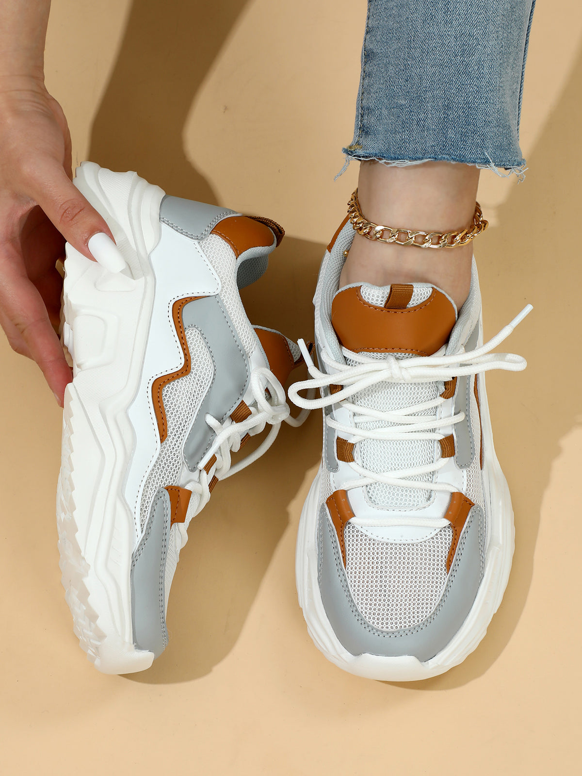Color-blocked Platform Women's Casual Sneakers