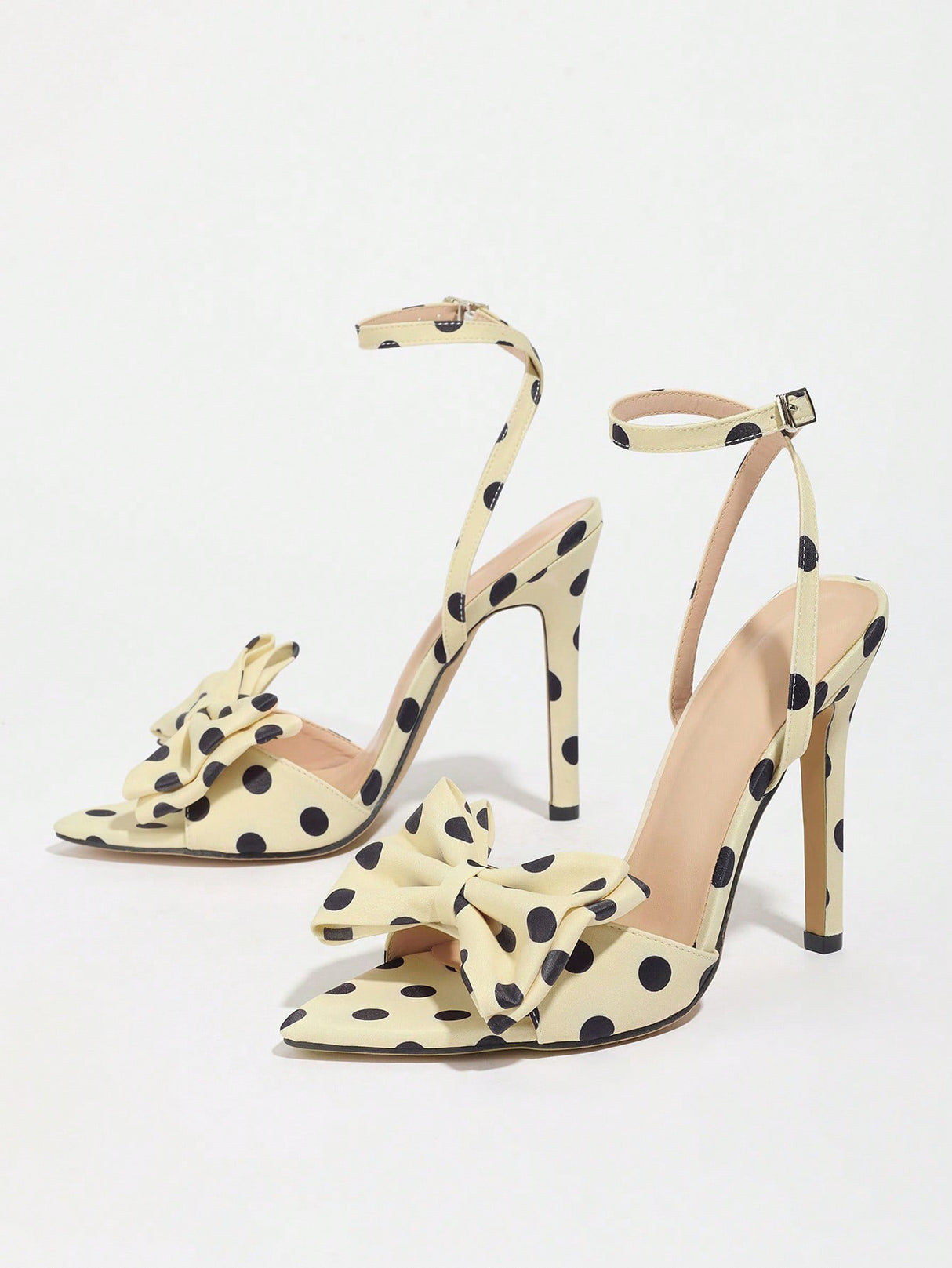 Sweet Color-blocked Polka Dot Bow High-heeled Sandals
