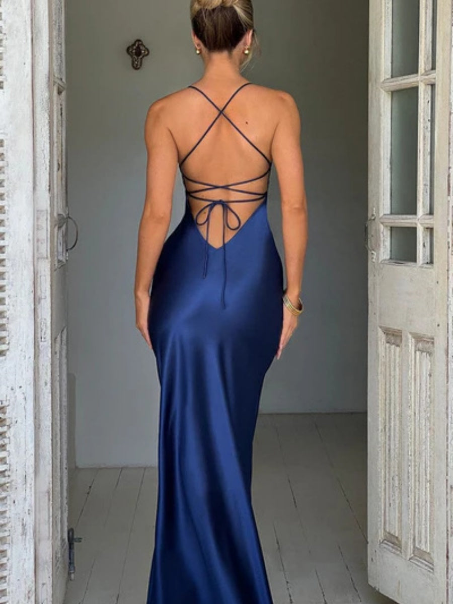 Sexy Halter Top High Slit Slim Fit Satin Parties Cocktail Party Wedding Long Dress