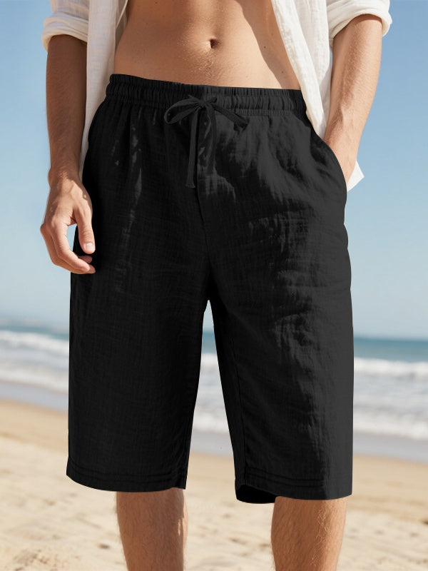 Flax Drawstring Breathable Beach 7 Points Shorts