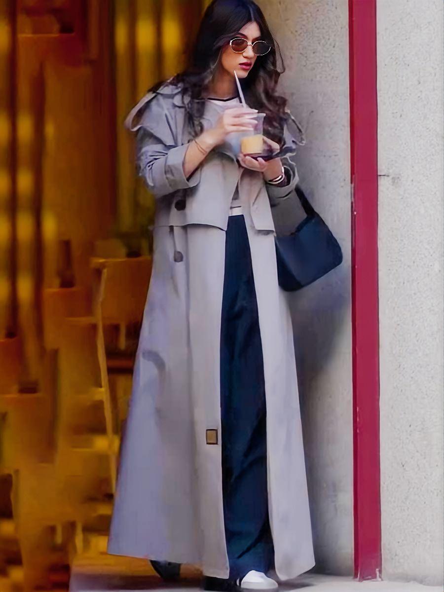 Single-breasted Stand Collar Long Trench Coats