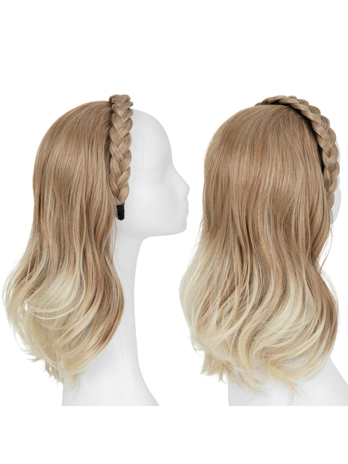 Fishbone Braid Headband Integrated Hair Replacement Long Curly Half-head Wig