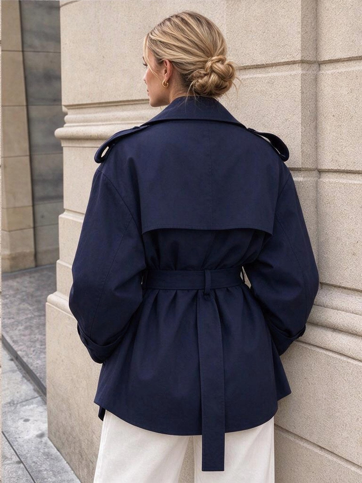 Suit Collar Solid Color Trench Coats