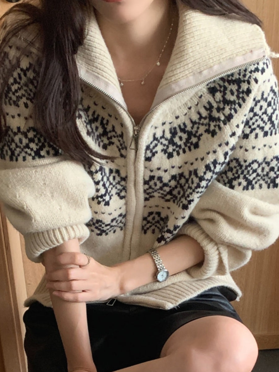 Fair Isle Jacquard Zipper Christmas Cardigans