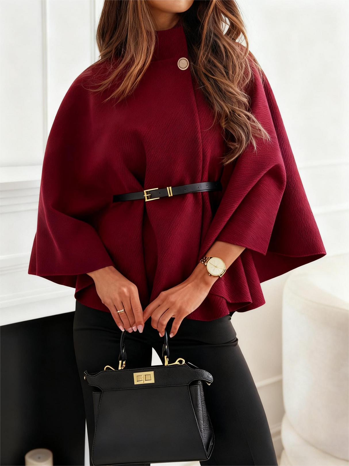 Waist Tie Wool Cape Jacket