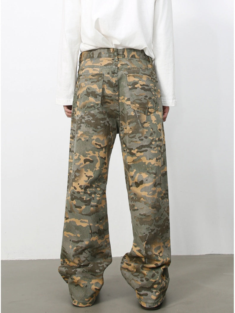 Camouflage Ins Loose-fit Straight-fit Wide-leg Jeans