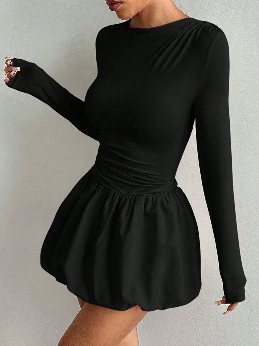 Liber Summer Women's Waist, Splicing Solid Color Mini&Short Dresses