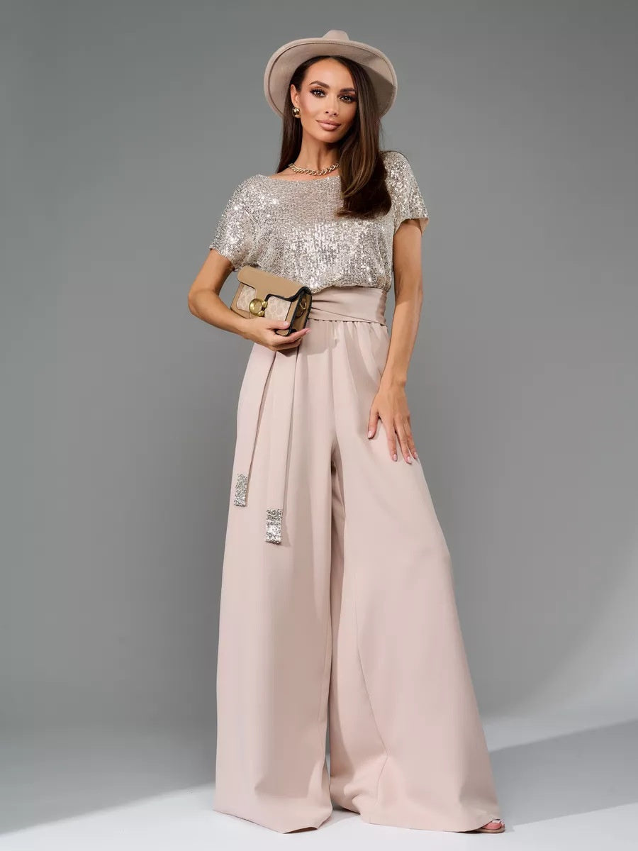 Sequins Short Sleeve Leisure Bodysuit