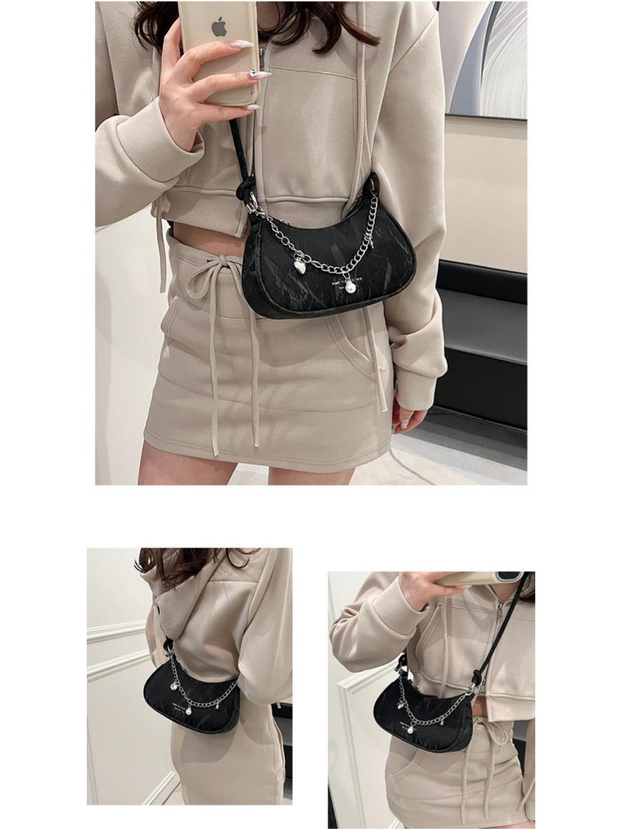 Heart-shaped Metal Chain Crossbody Bag