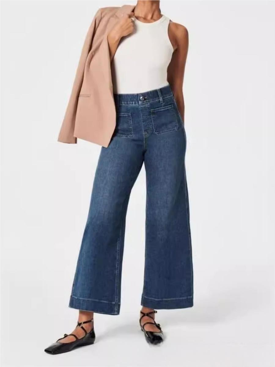 Flared Pants High Waist Front Pocket Daily Work Jeans