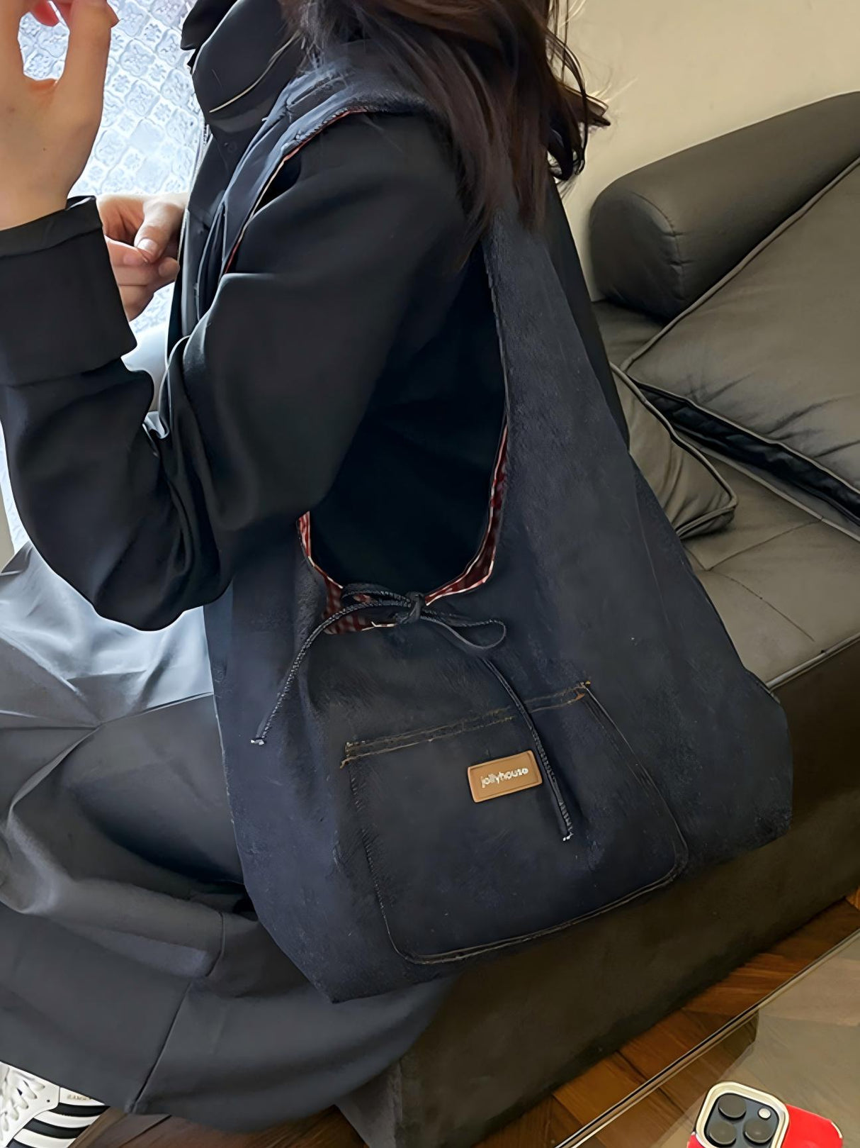 Denim Plaid Reversible Versatile Commuter Shoulder Bag