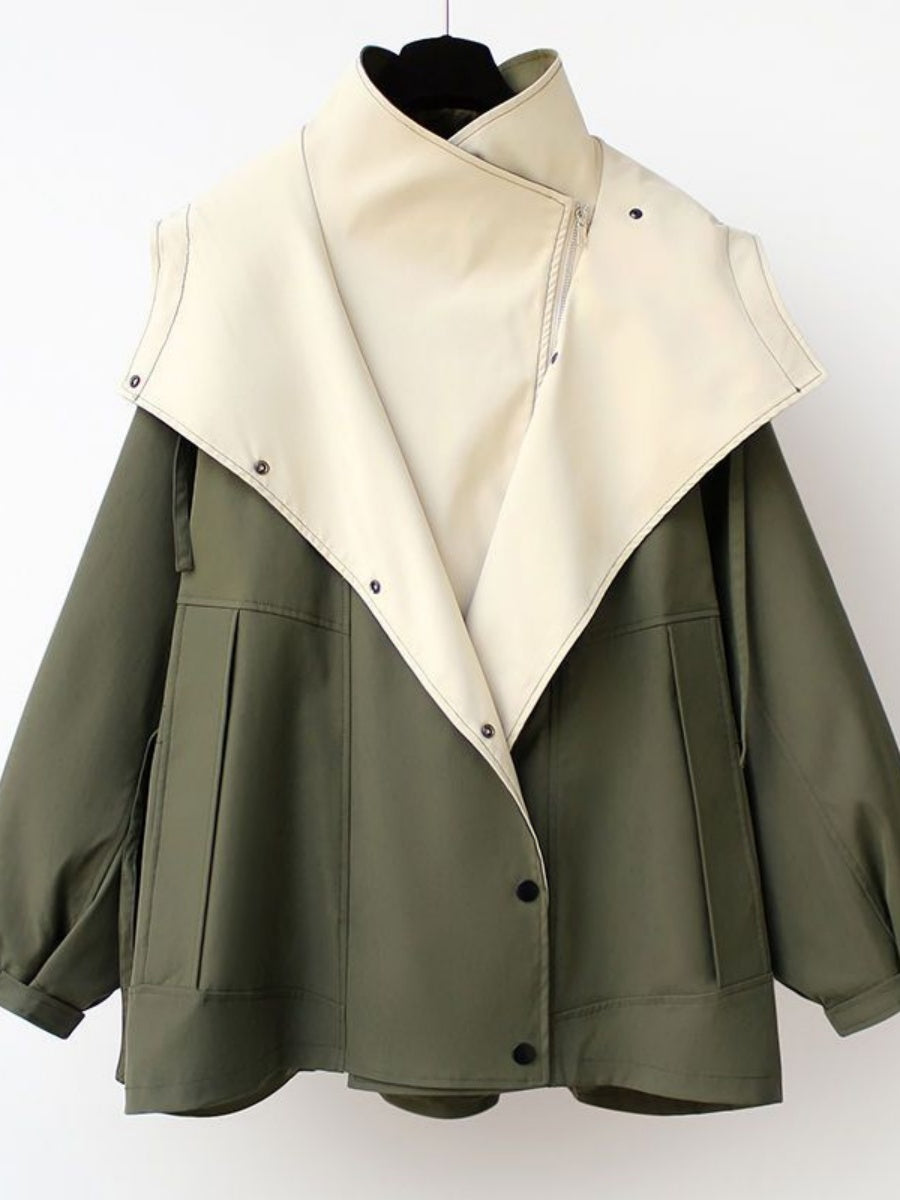 Contrasting colors Double collar Loose Trench Coats