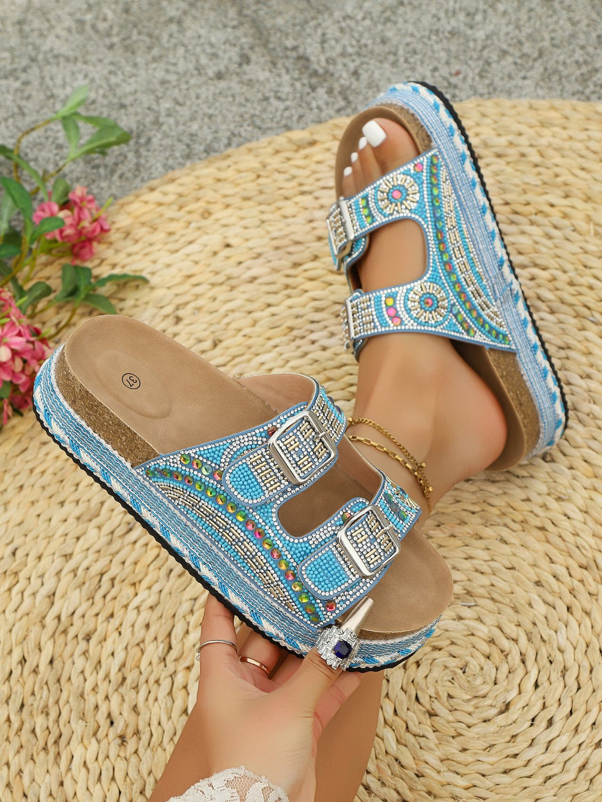 Colorful Rhinestone Platform Sandals