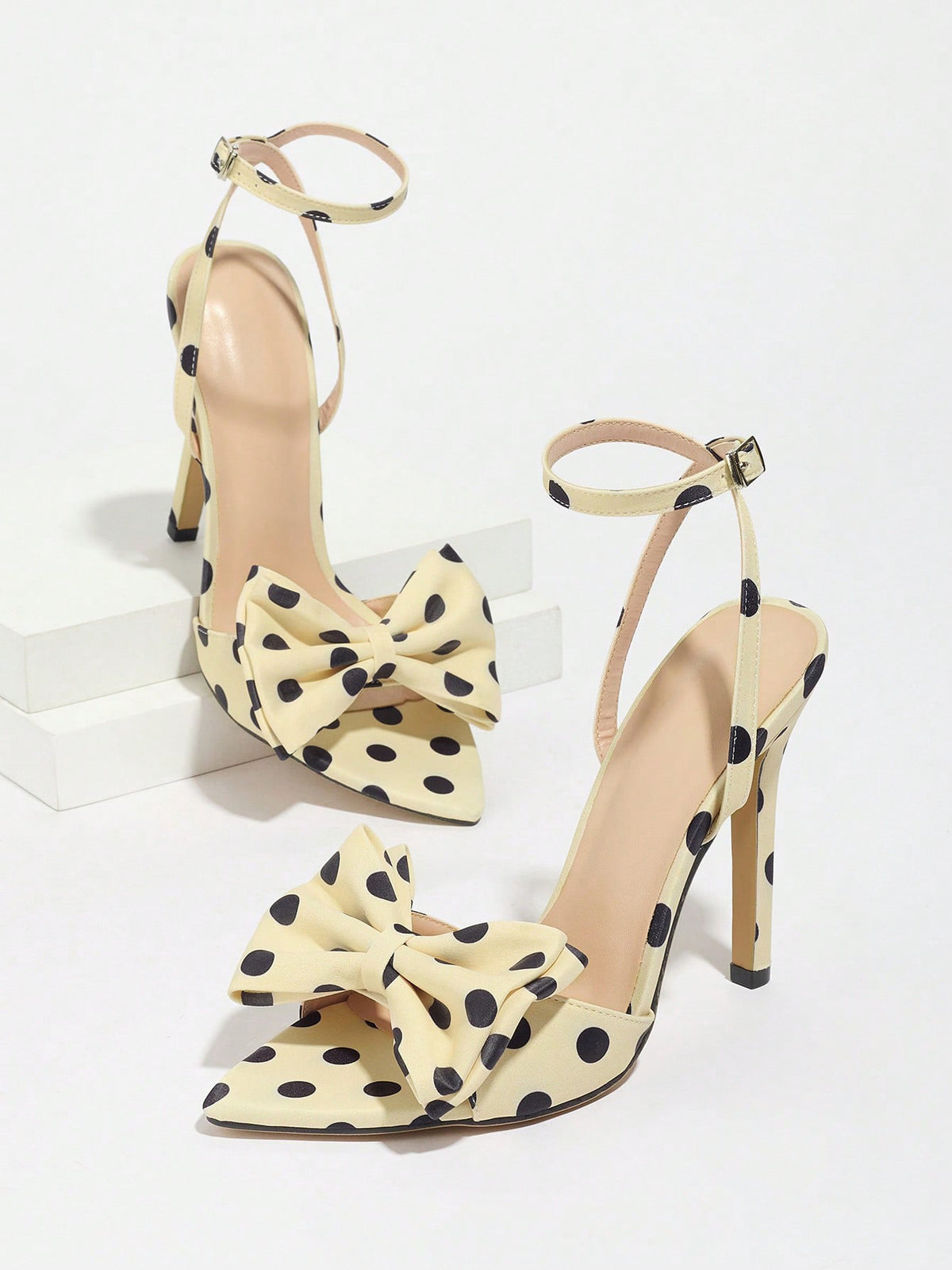 Sweet Color-blocked Polka Dot Bow High-heeled Sandals