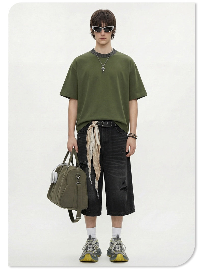 Color-blocked Cropped T-shirt
