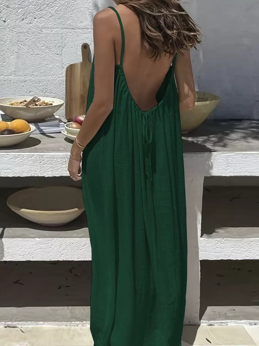 Lace-up Backless Loose-fitting Spaghetti Strap Long Dress