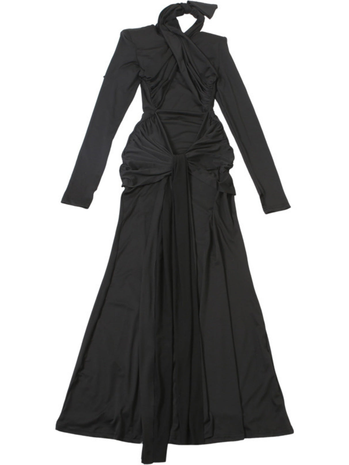 Solid Color Ribbon Long-sleeved Dress With Hip-lifting Sexy Slim-fitting Maxi Dress For Women