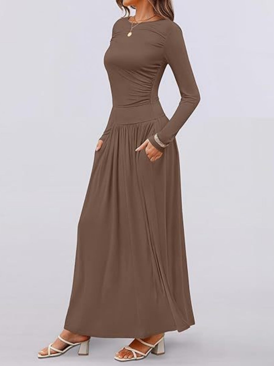 Liber Spring Women's Pocket Solid Color Maxi Dresses