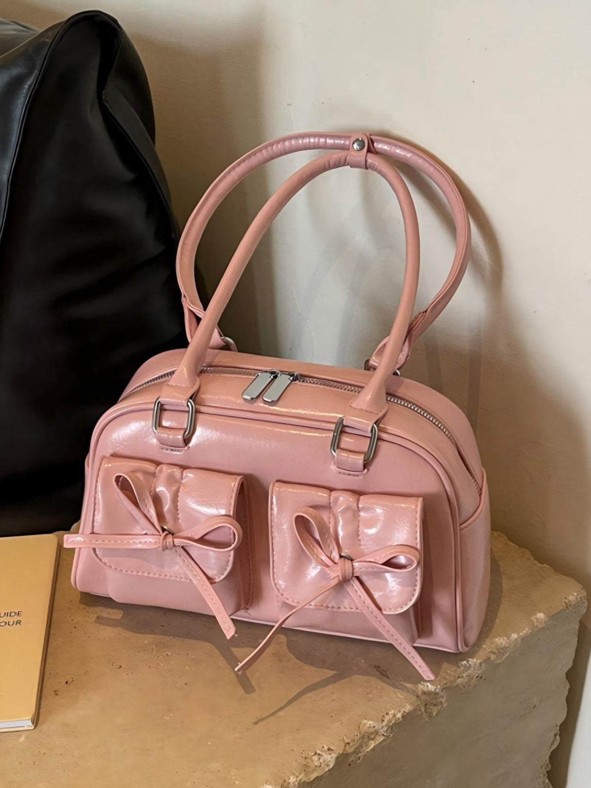 Bow-knot Horizontal Square Zipper Handbag