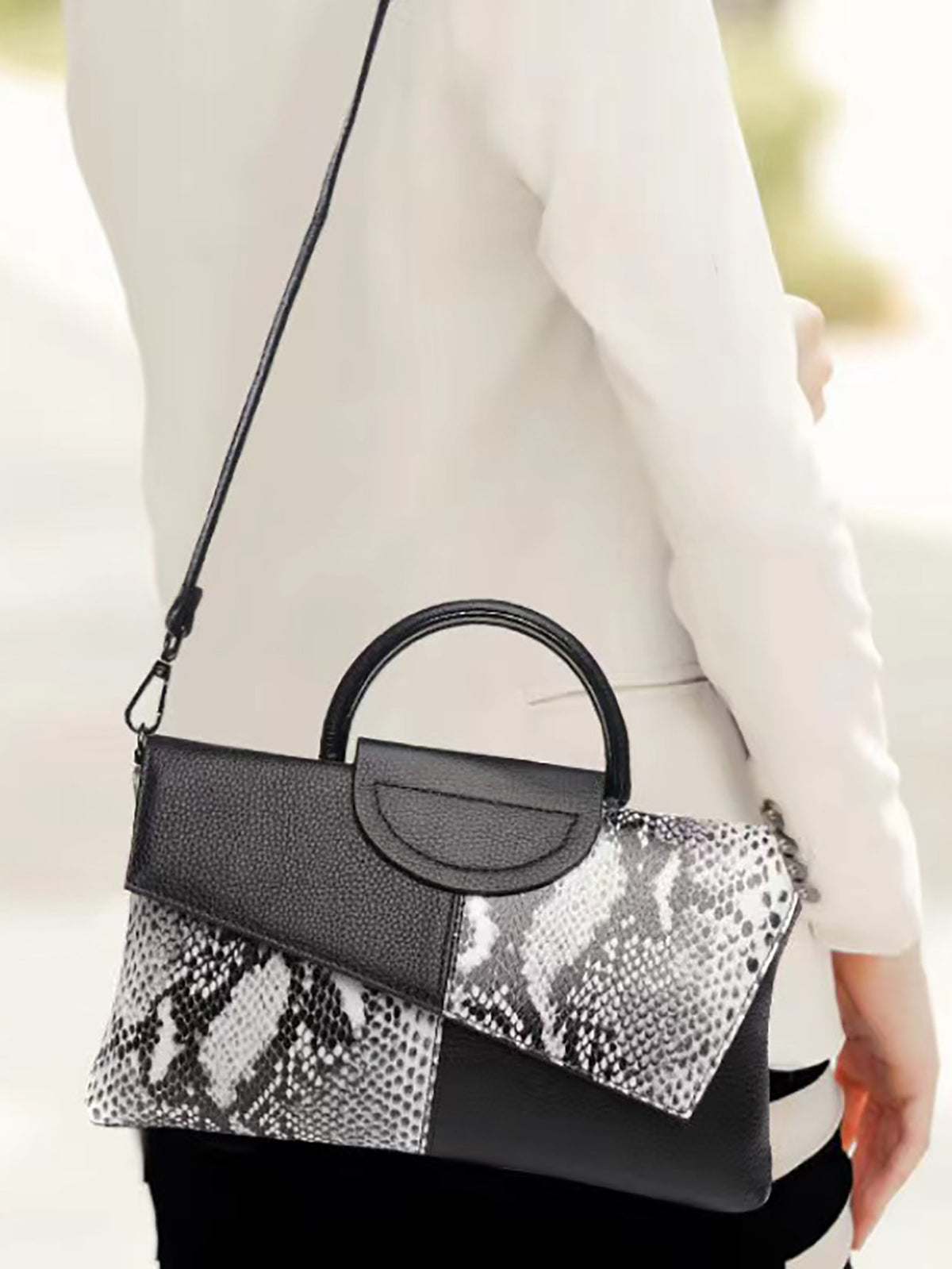 Snake-print Color-block Clutch/crossbody Bag