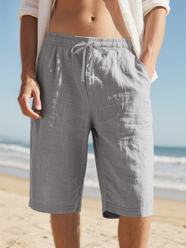Flax Drawstring Breathable Beach 7 Points Shorts