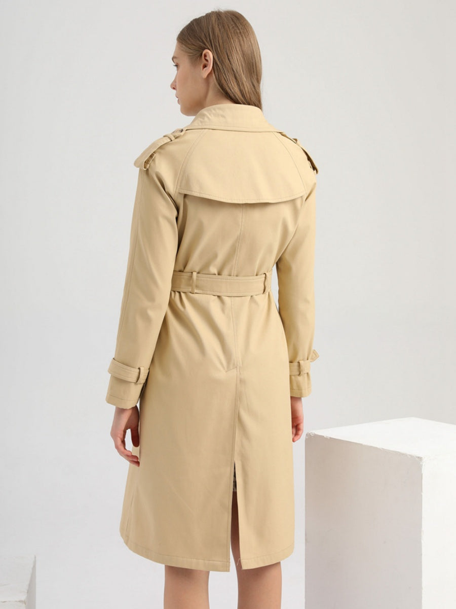 Waist-hugging Cotton Long Sleeve Lapel Three-dimensional Decoration Solid Color Trench Coats