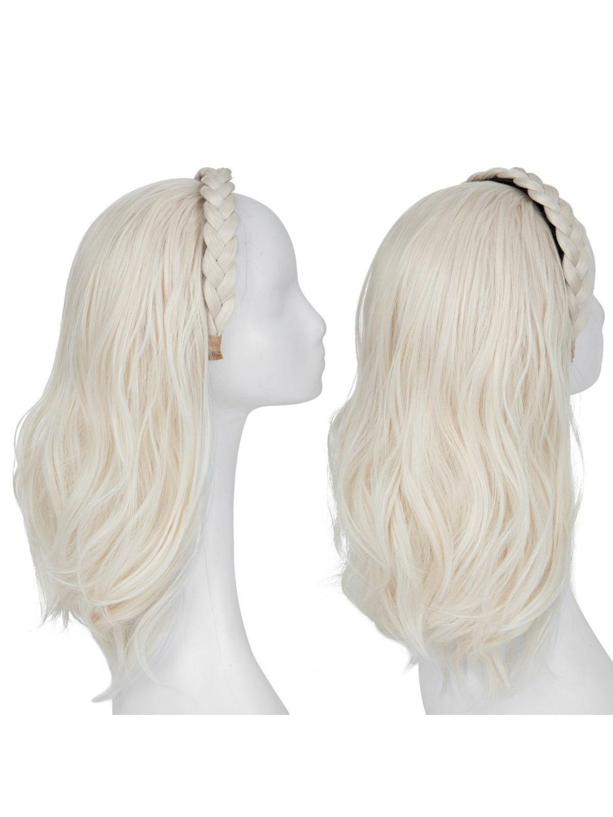 Fishbone Braid Headband Integrated Hair Replacement Long Curly Half-head Wig