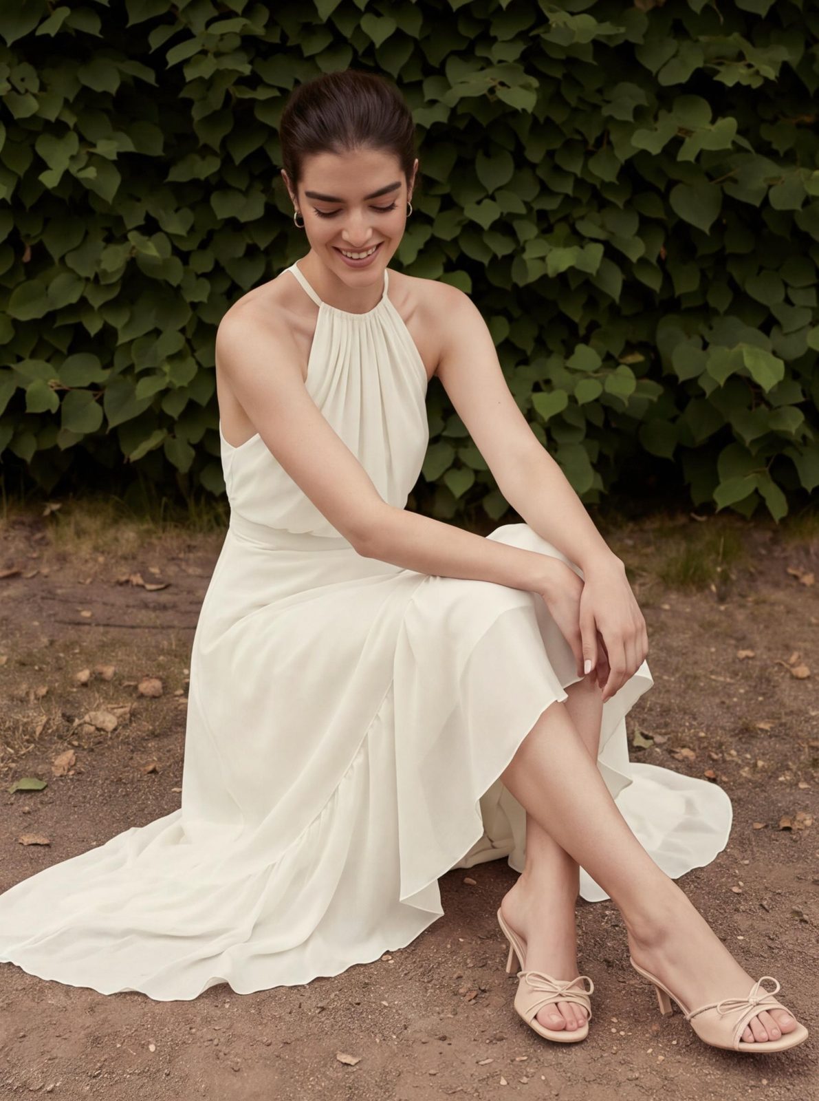Sleeveless Halter Neck Irregular Ruffle Long Dress