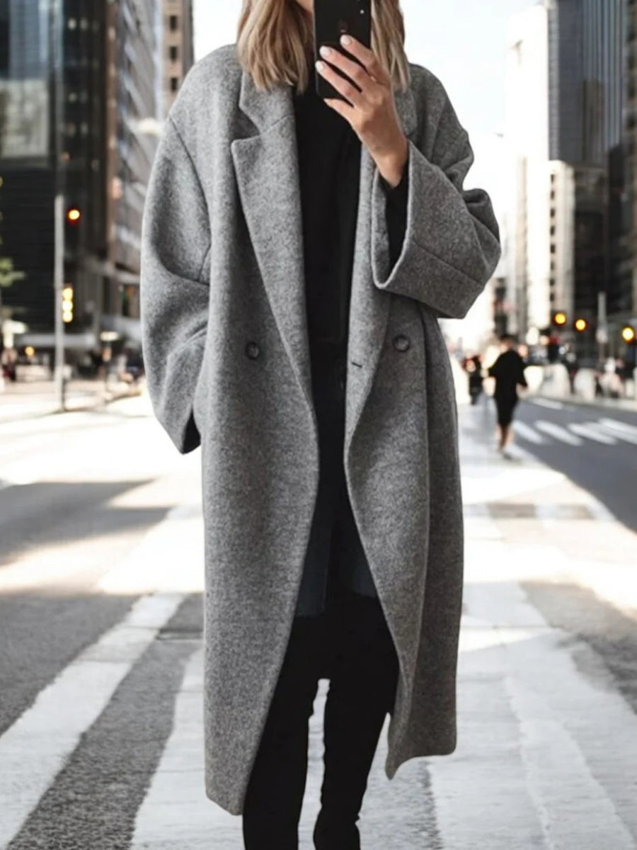 Splicing Woolen Long Sleeves Lapel Long Coats