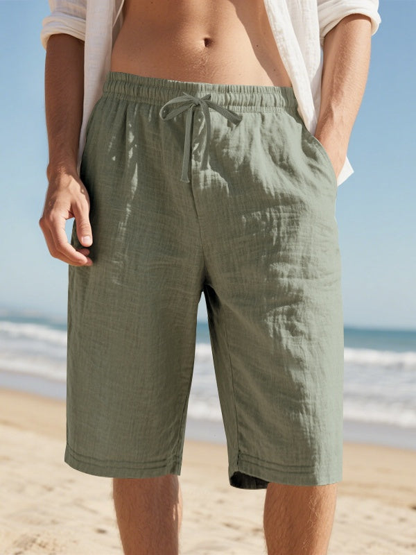 Flax Drawstring Breathable Beach 7 Points Shorts