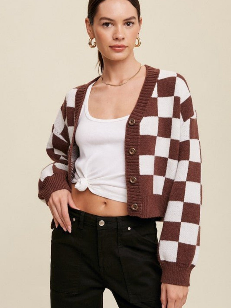 Plaid Contrasting colors Short Cardigans