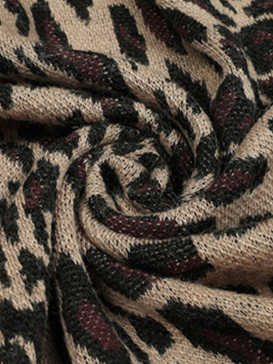 Leopard Print Shawl With Fur Collar Cloak Cardigans