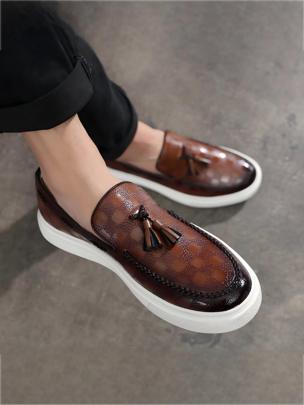 Plaid Tassel Slip-on Loafers