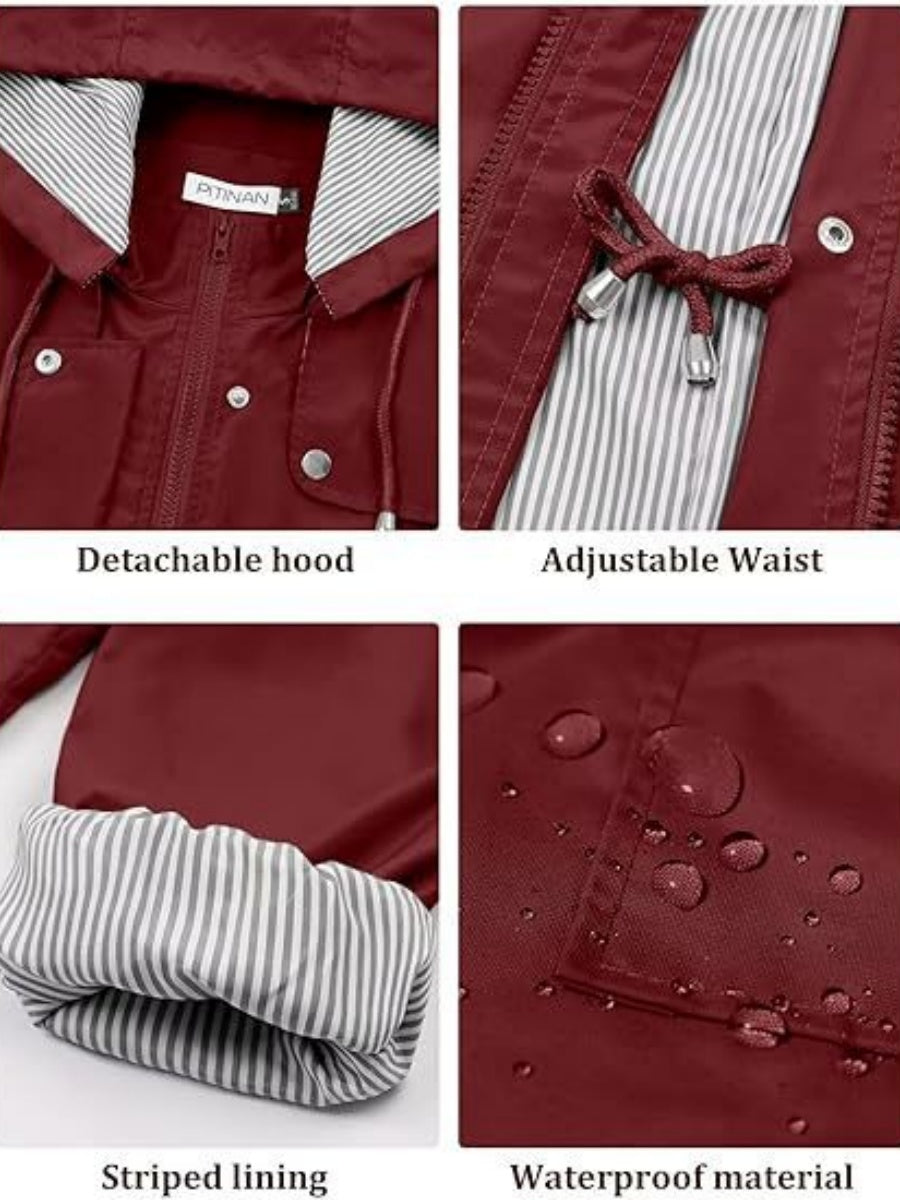 Mid-length Lightweight Raincoat Water Proof Mountain Climbing Outdoor Windproof Detachable Hood Trench Coats