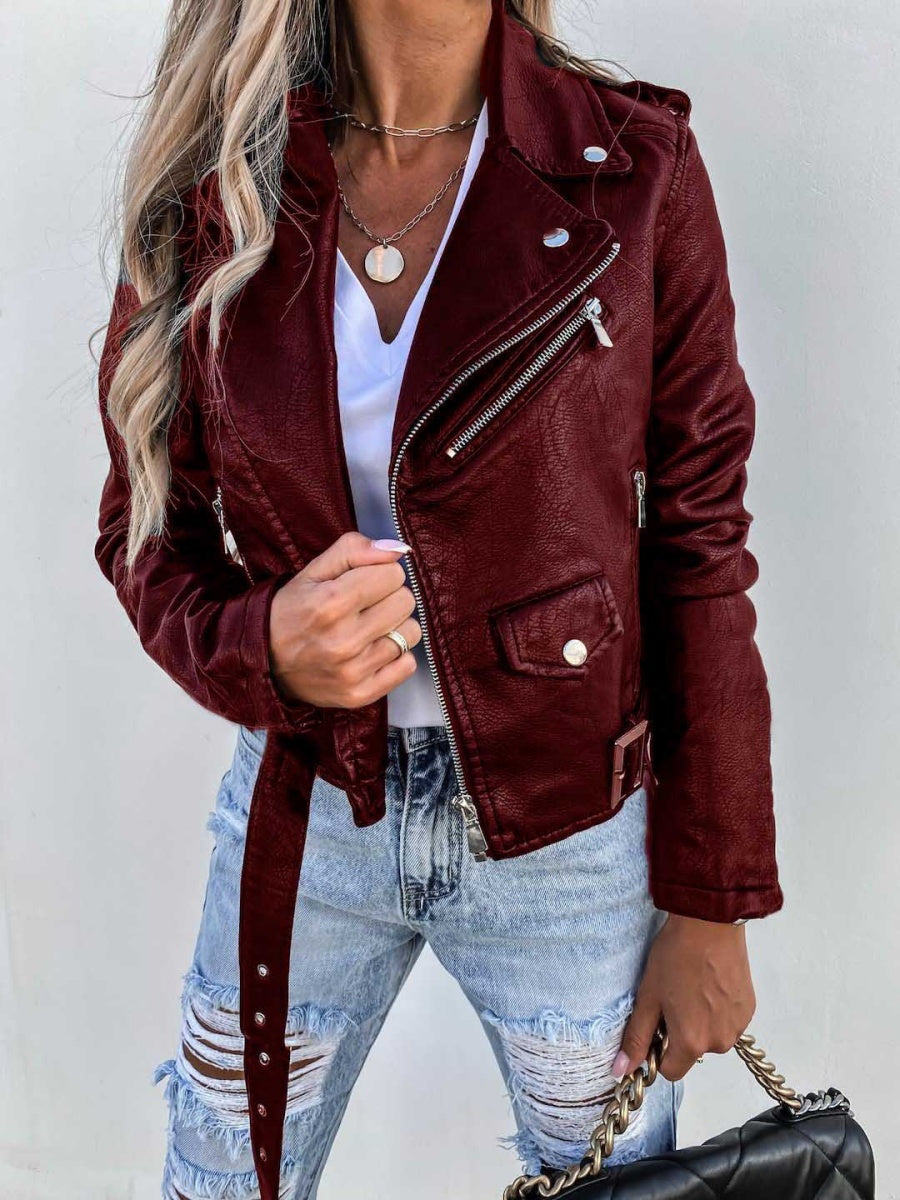 Vestes courtes en cuir PU avec poche zippée