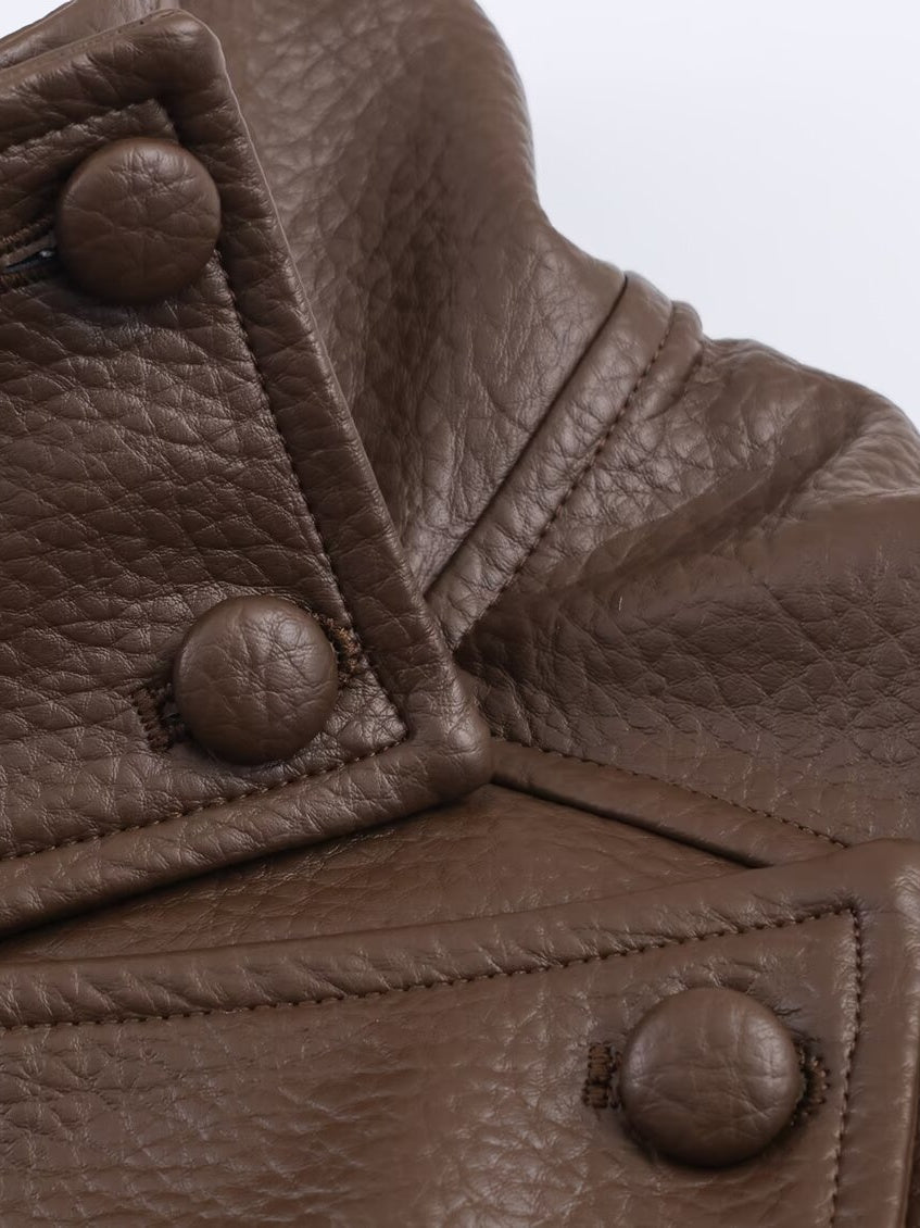 Pocket Stand-up Collar Faux Leather Jacket