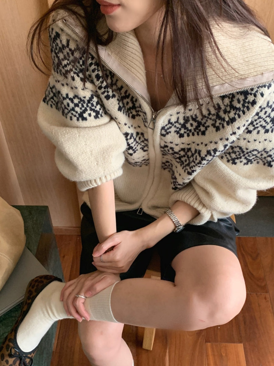 Fair Isle Jacquard Zipper Christmas Cardigans
