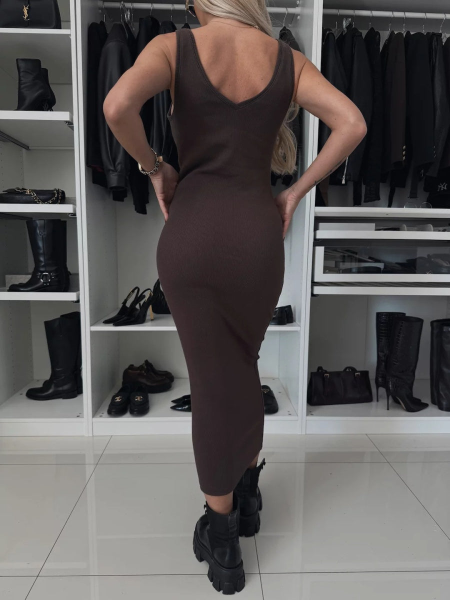 Liber Autumn women's V-neck clothing Pullover solid color long sleeve two piece dress