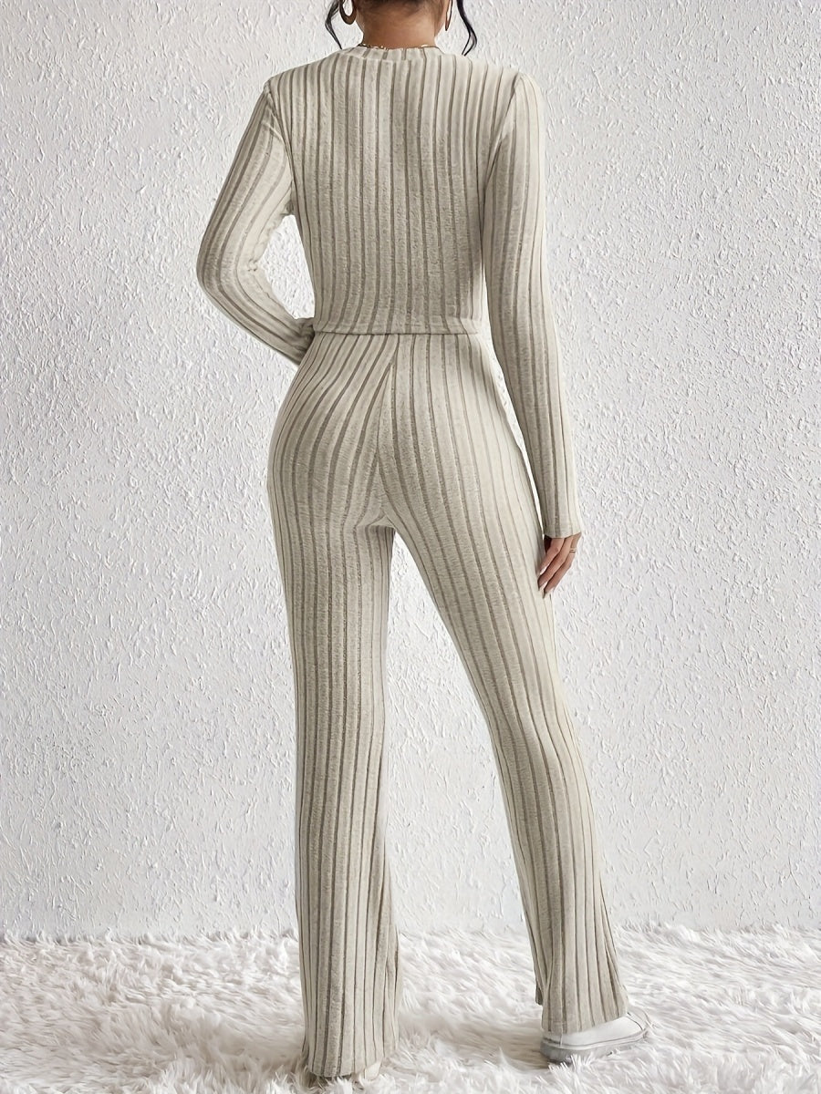 Small Round Neck Long Sleeves Tie Solid Color 2-piece Sets